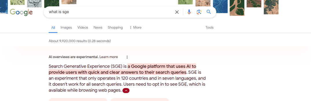 Googles SGE update giving an ai result for a search